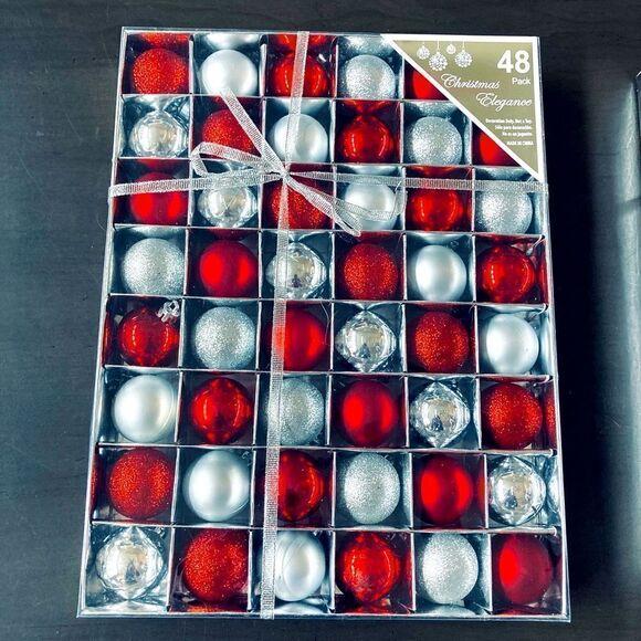 Other - NWT 48-pc Christmas Ball Ornaments Red Silver